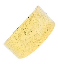 Victorian 14 Karat Yellow Gold Engraved Floral Bangle Bracelet, Circa 1900