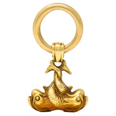 Victorian 14 Karat Yellow Gold Entwined Fish Antique Pisces Zodiac S Fob Pendant