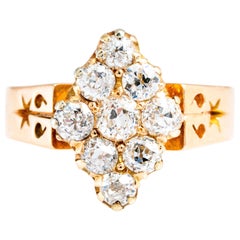 Victorian 14 Karat Yellow Gold European Cut Diamond Marquise Shaped Ring