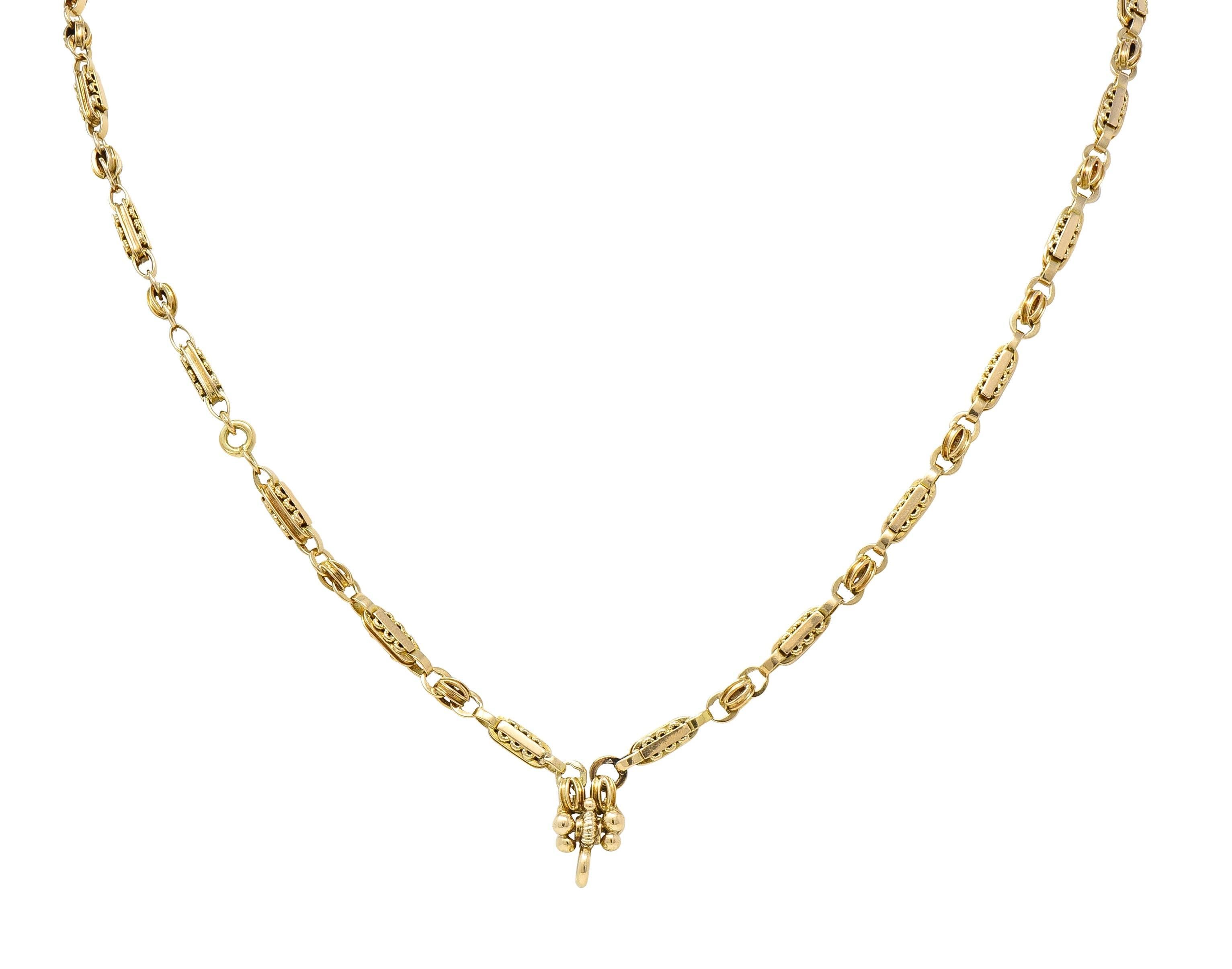 Viktorianische Halskette aus 14 Karat Gelbgold mit antiker Bar-Gliederkette und antiker Knopfleiste 7