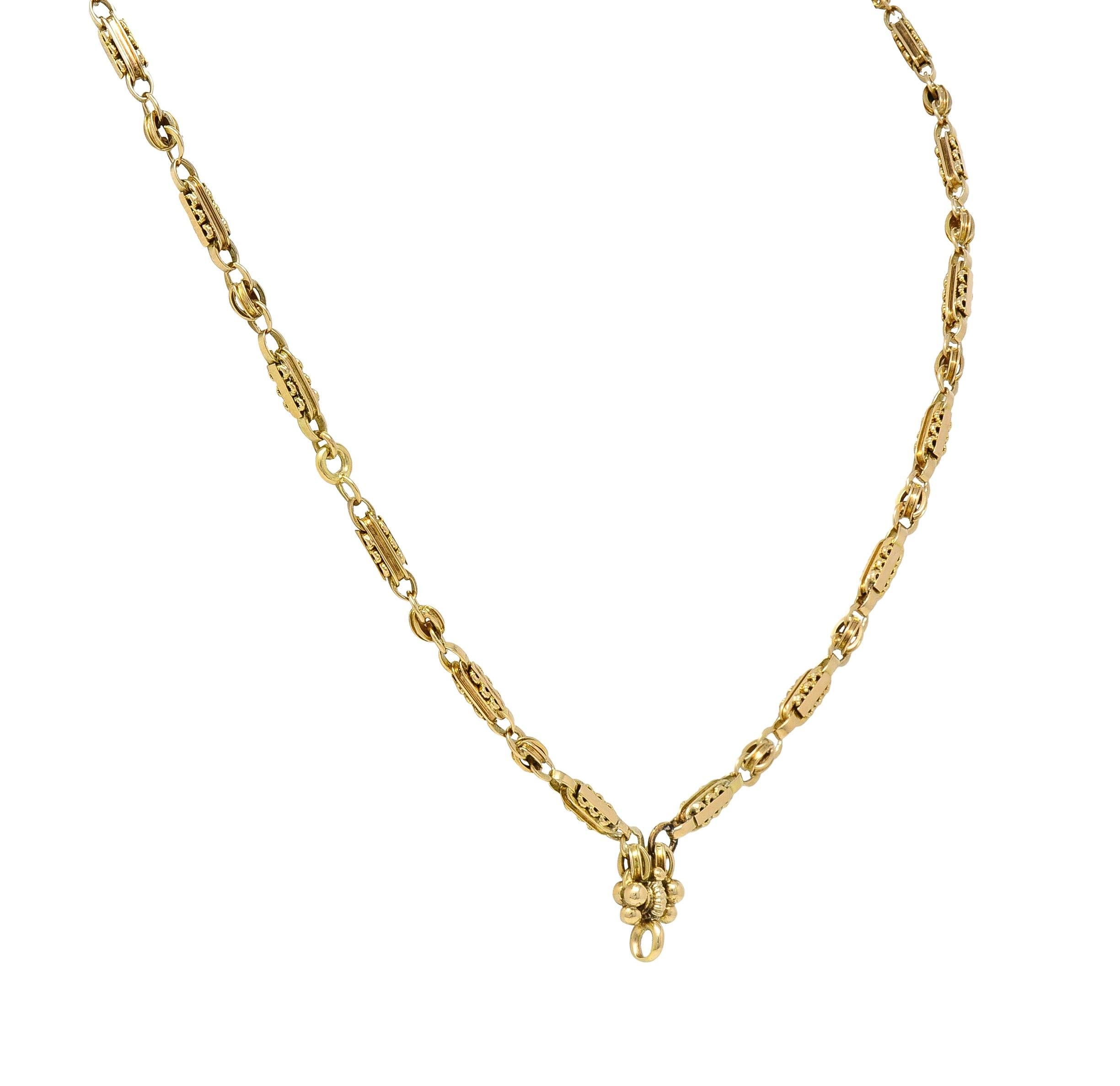Viktorianische Halskette aus 14 Karat Gelbgold mit antiker Bar-Gliederkette und antiker Knopfleiste 1