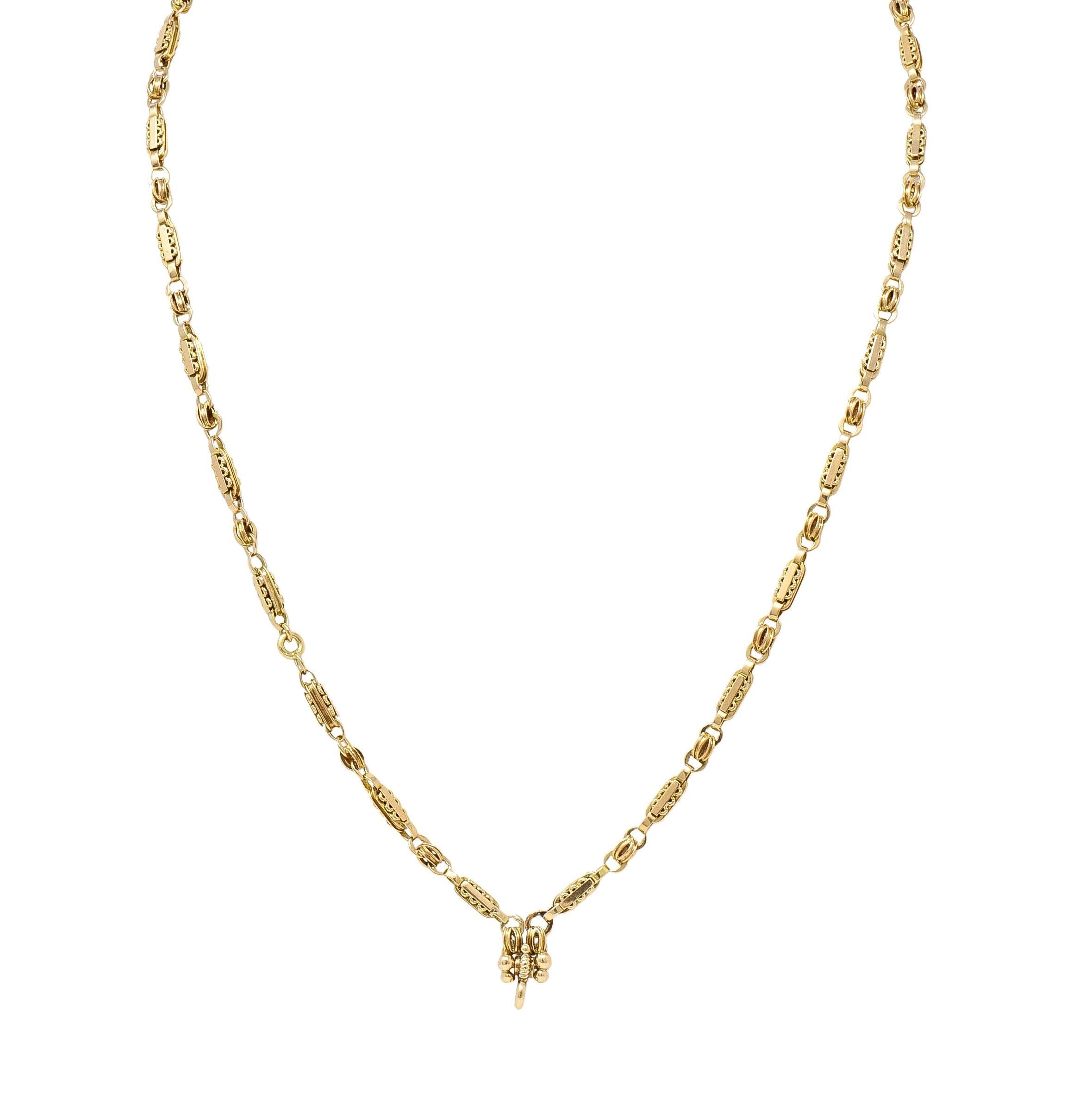 Viktorianische Halskette aus 14 Karat Gelbgold mit antiker Bar-Gliederkette und antiker Knopfleiste 2