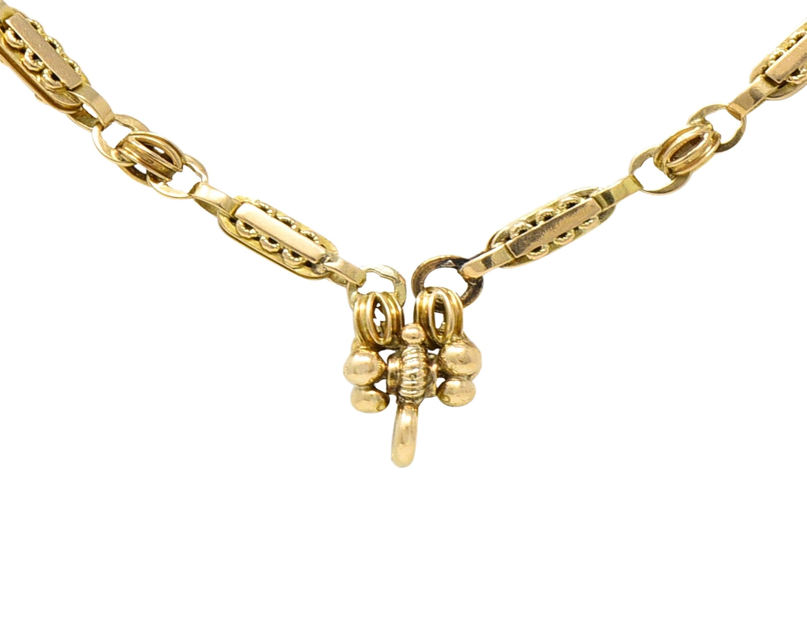 Viktorianische Halskette aus 14 Karat Gelbgold mit antiker Bar-Gliederkette und antiker Knopfleiste 3
