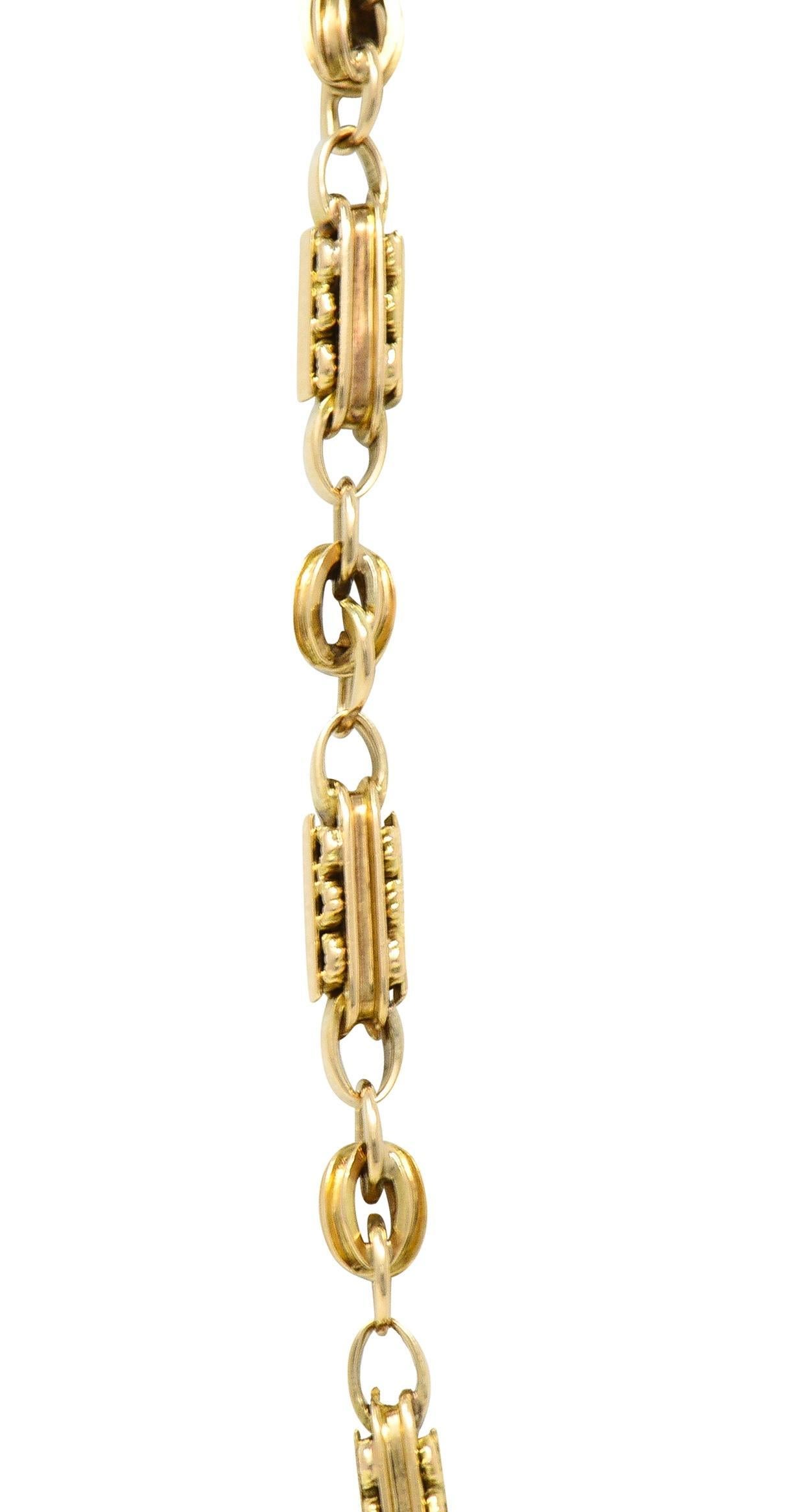 Viktorianische Halskette aus 14 Karat Gelbgold mit antiker Bar-Gliederkette und antiker Knopfleiste 4