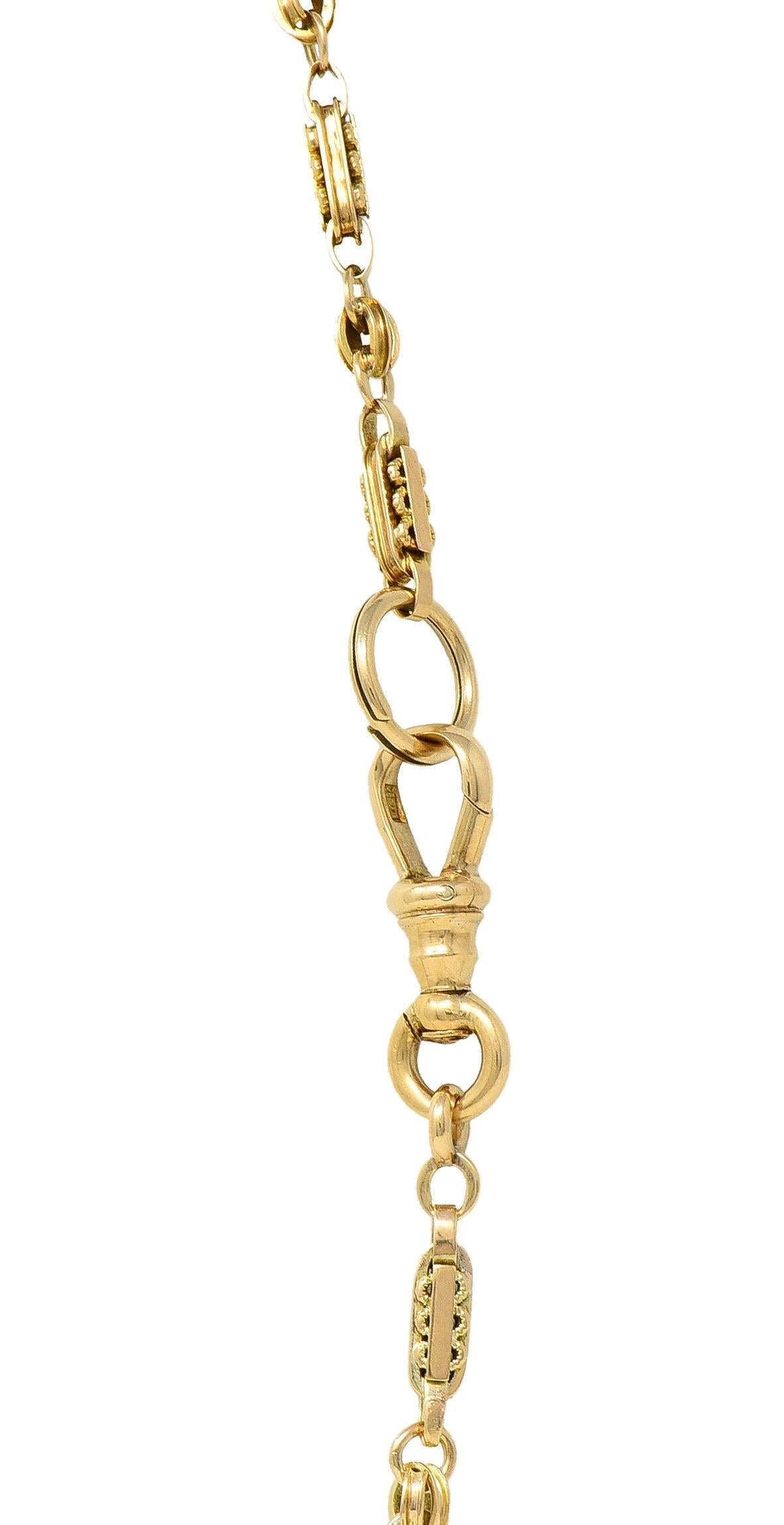 Viktorianische Halskette aus 14 Karat Gelbgold mit antiker Bar-Gliederkette und antiker Knopfleiste 5