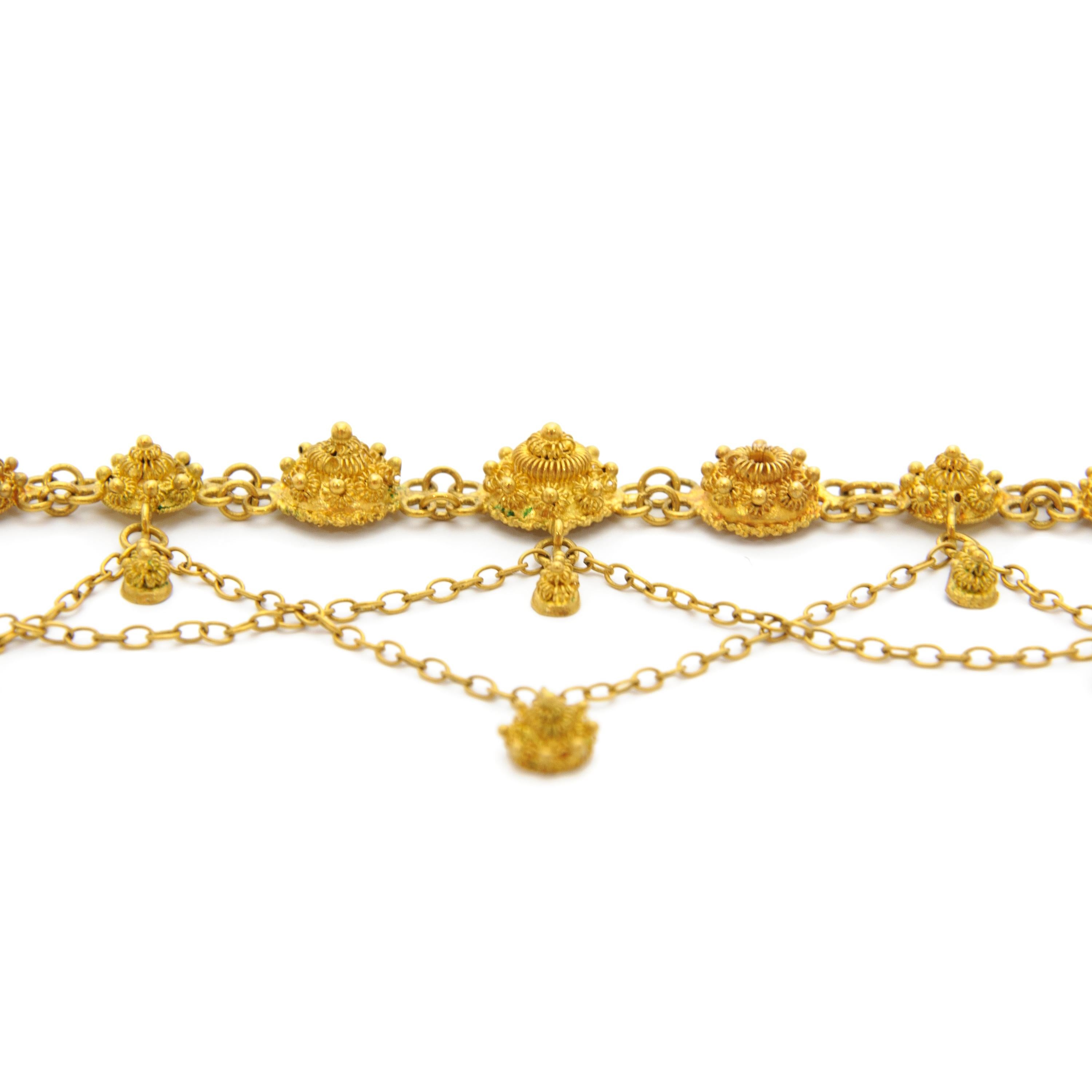 Victorian 14 Karat Yellow Gold Filigree Chain Necklace In Good Condition In Rotterdam, NL