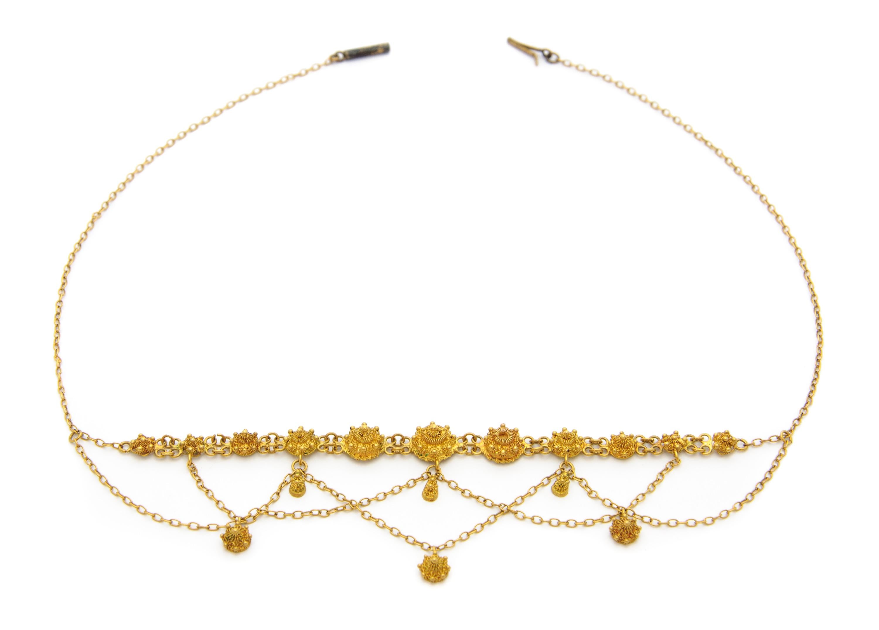 Women's Victorian 14 Karat Yellow Gold Filigree Chain Necklace