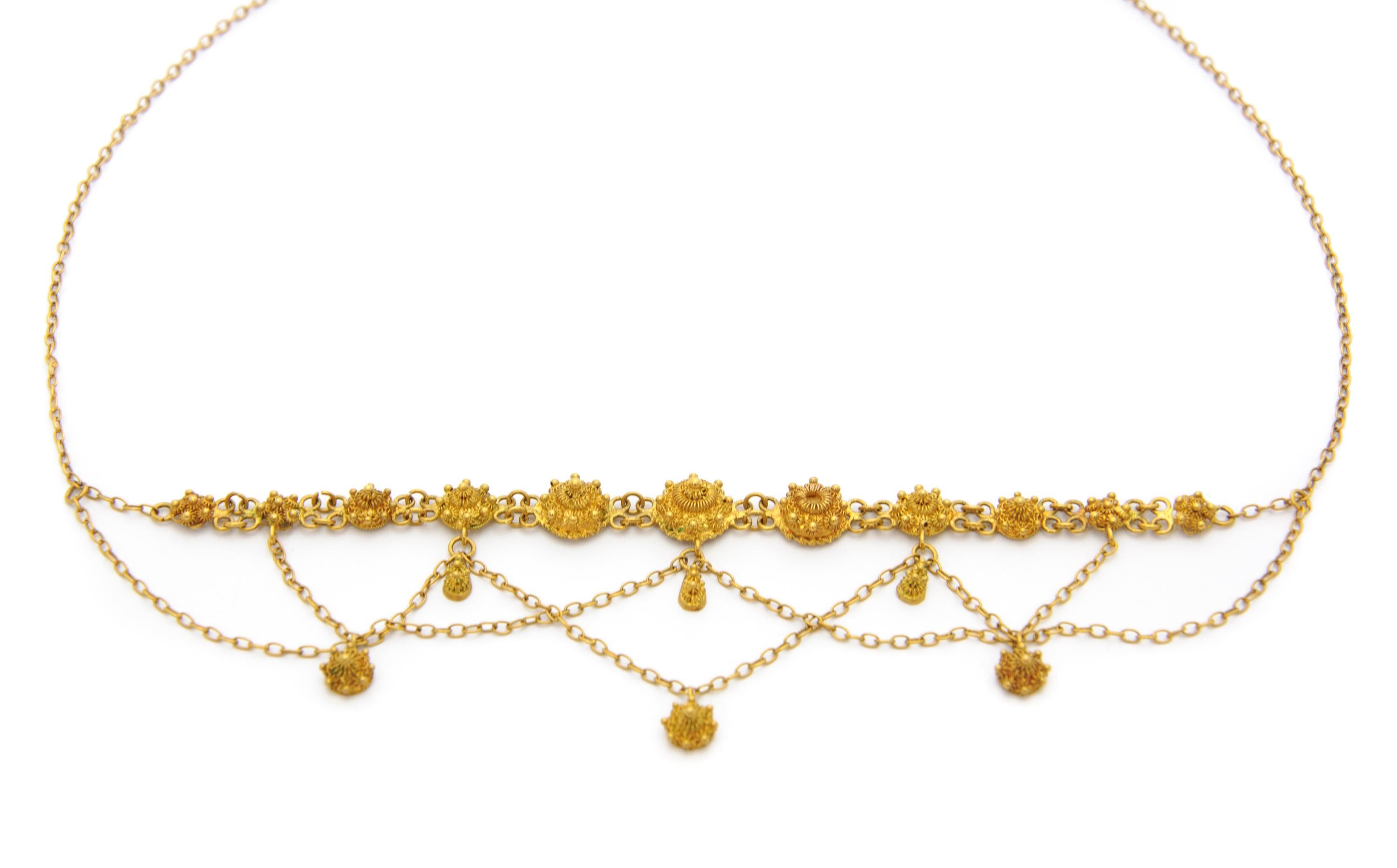 Victorian 14 Karat Yellow Gold Filigree Chain Necklace 1