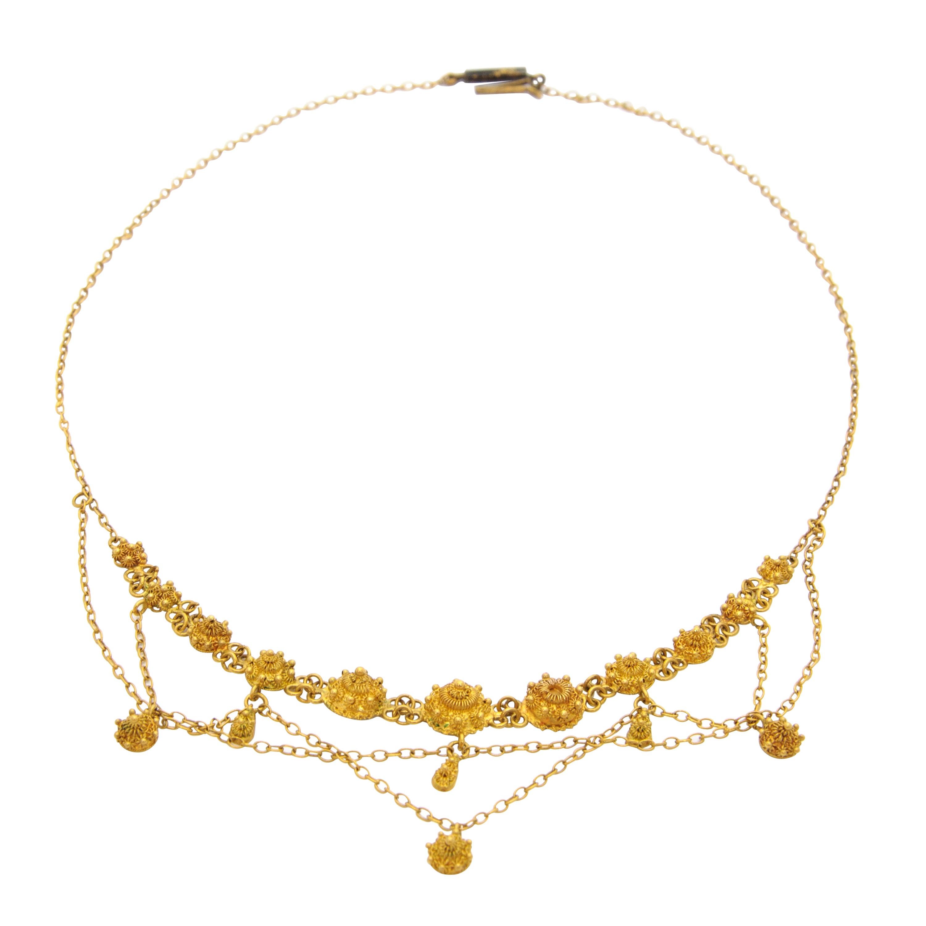 Victorian 14 Karat Yellow Gold Filigree Chain Necklace