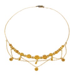 Antique Victorian 14 Karat Yellow Gold Filigree Chain Necklace
