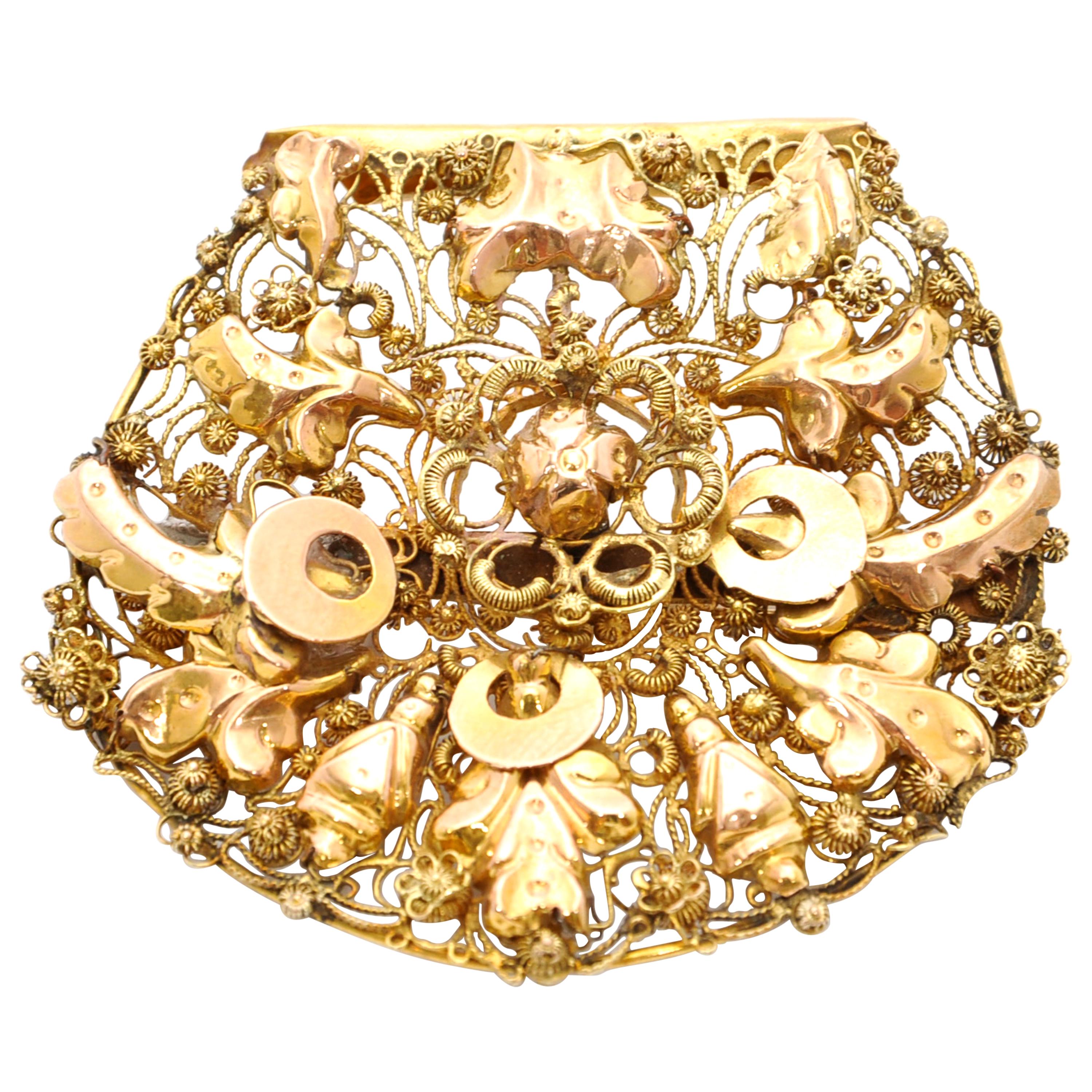 Victorian 14K Gold Filigree Cannetille Shield Brooch
