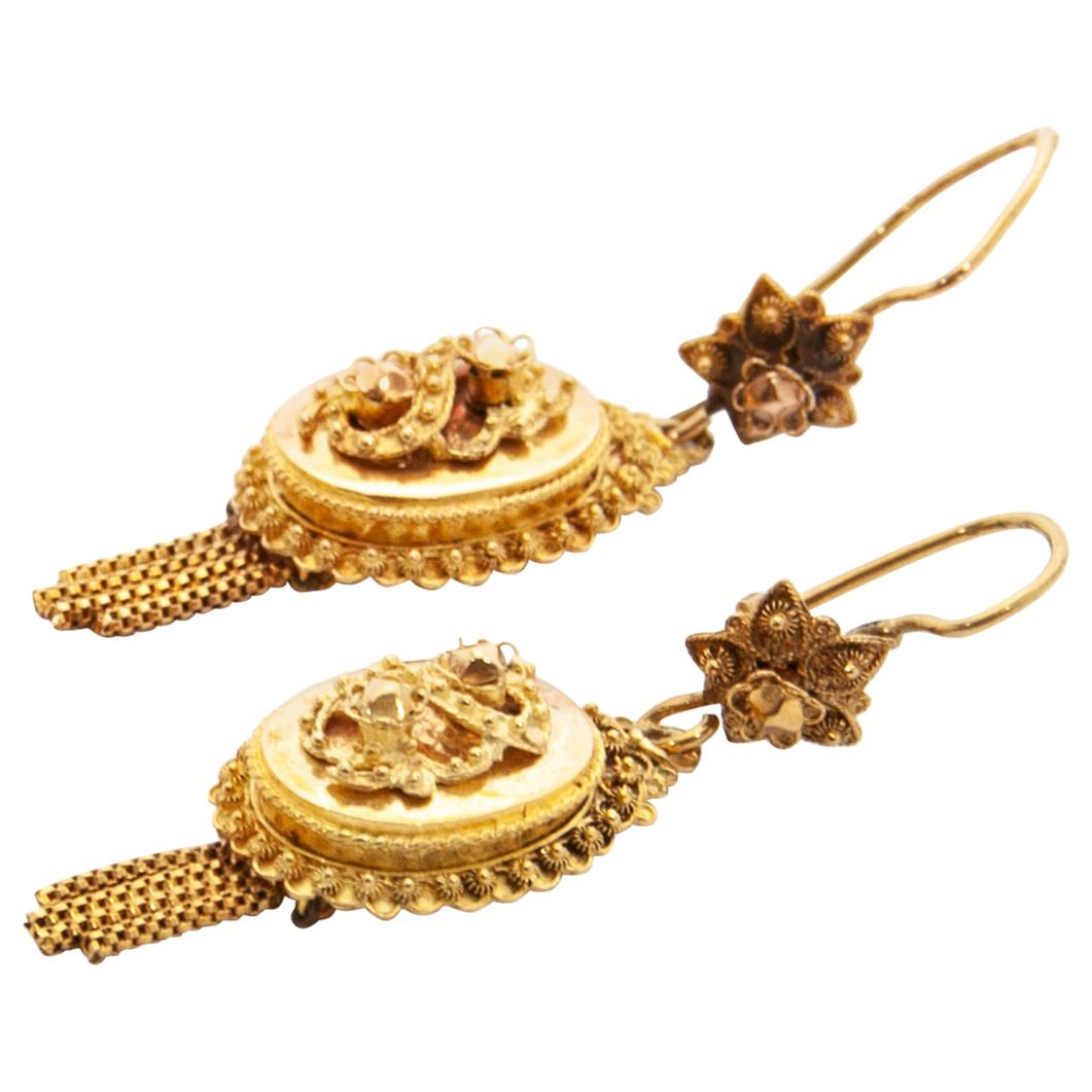 Victorian 14 Karat Yellow Gold Filigree Tassel Earrings