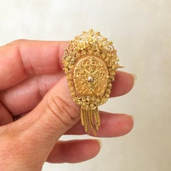 Antique 19th Century 14K Gold Cannetille Tassel Brooch