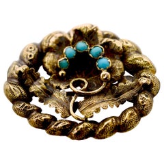 Victorian 14 Karat Yellow Gold Floral and Turquoise Pin, circa 1880