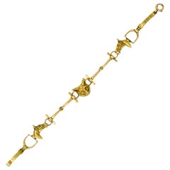 Victorian 14 Karat Yellow Gold Fox Hunt Horse Link Bracelet