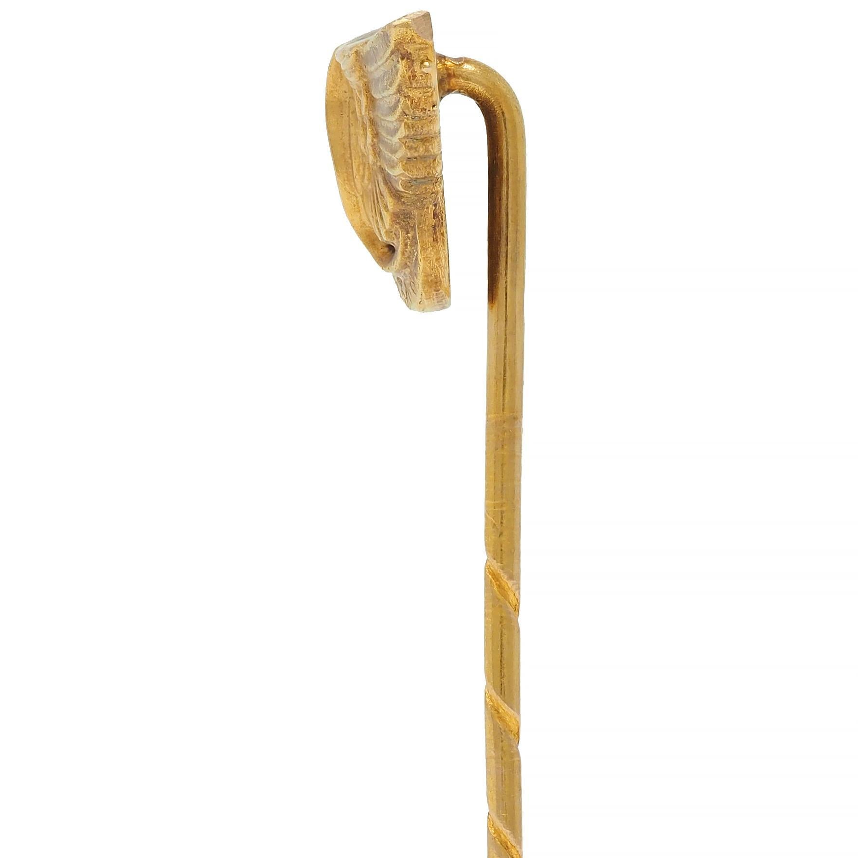 Victorian 14 Karat Yellow Gold Greek Winged Wheel Of Hermes Antique Stickpin In Excellent Condition For Sale In Philadelphia, PA