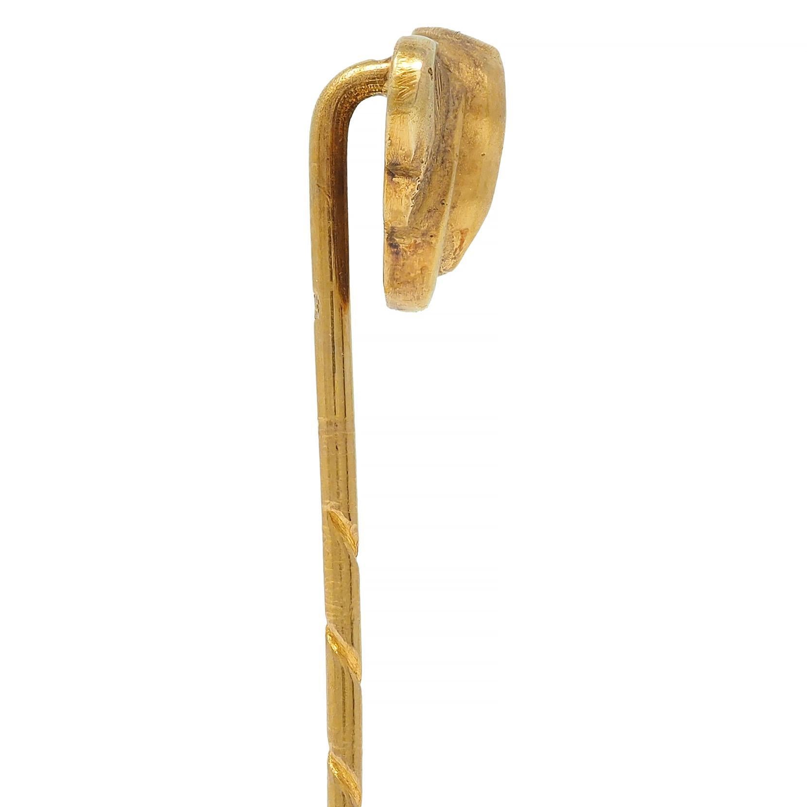 Victorian 14 Karat Yellow Gold Greek Winged Wheel Of Hermes Antique Stickpin For Sale 2