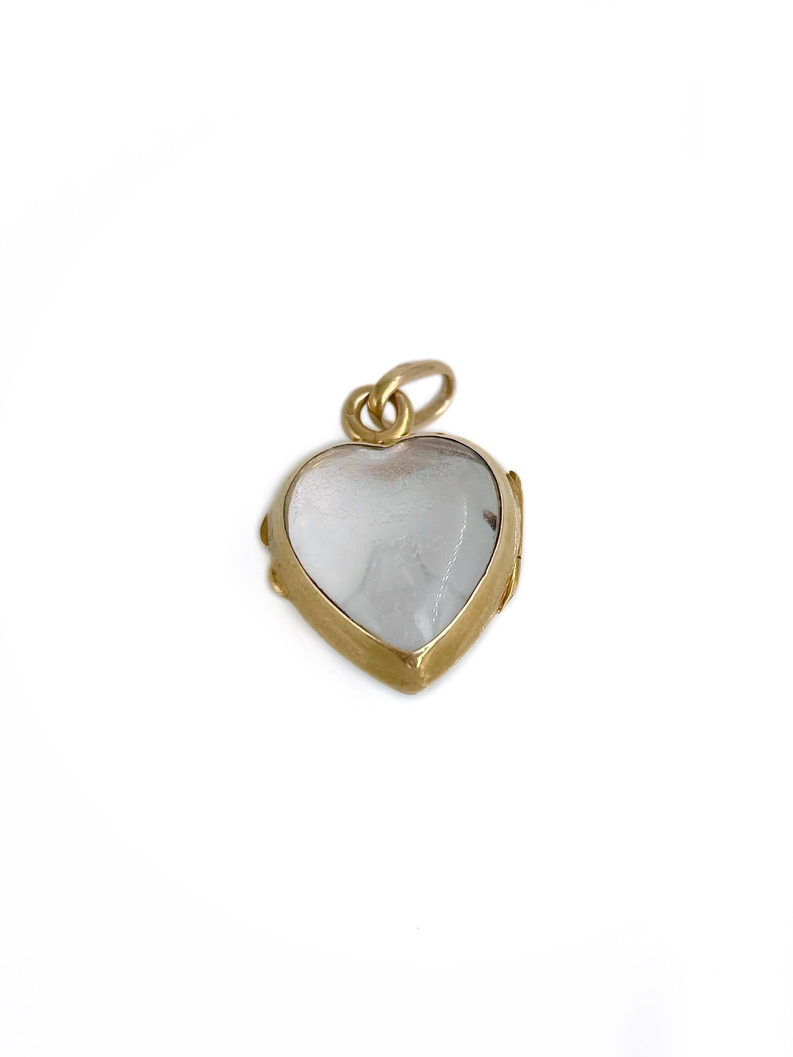 Women's or Men's Victorian 14 Karat Yellow Gold Letter A Rock Crystal Heart Shape Locket Pendant