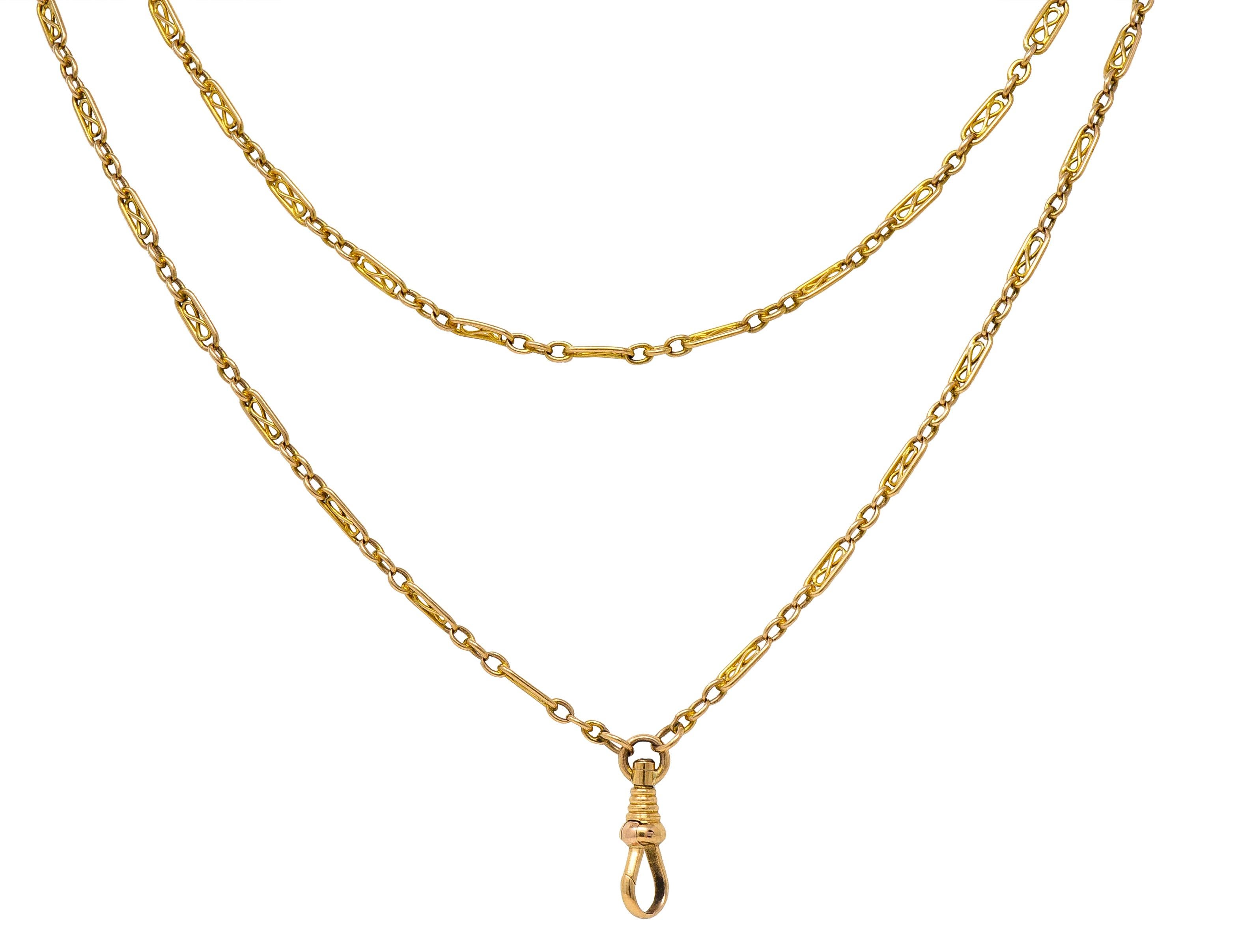 Victorian 14 Karat Yellow Gold Link 64 1/2 IN Long Antique Fob Chain Necklace For Sale 2