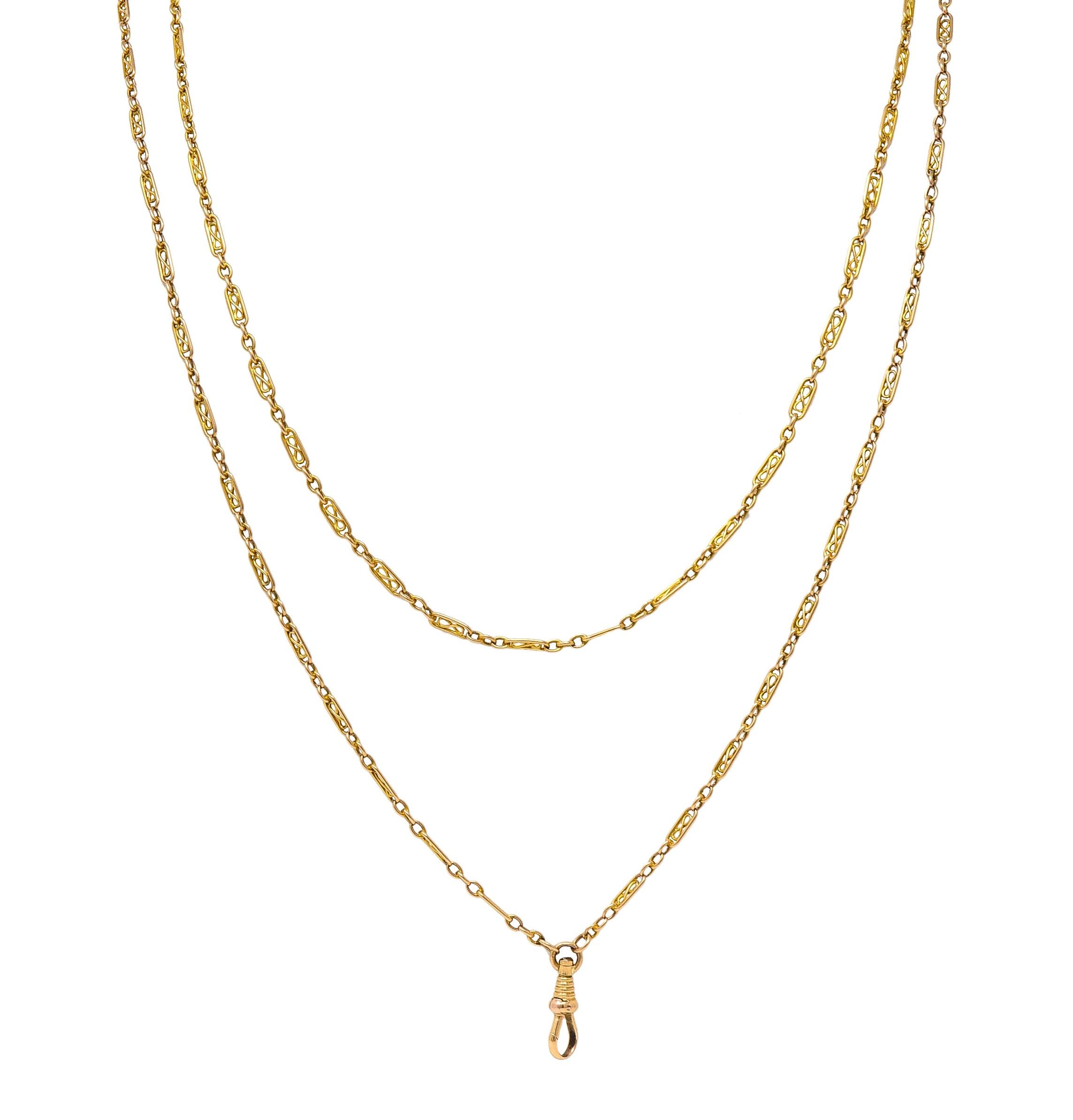 Victorian 14 Karat Yellow Gold Link 64 1/2 IN Long Antique Fob Chain Necklace For Sale