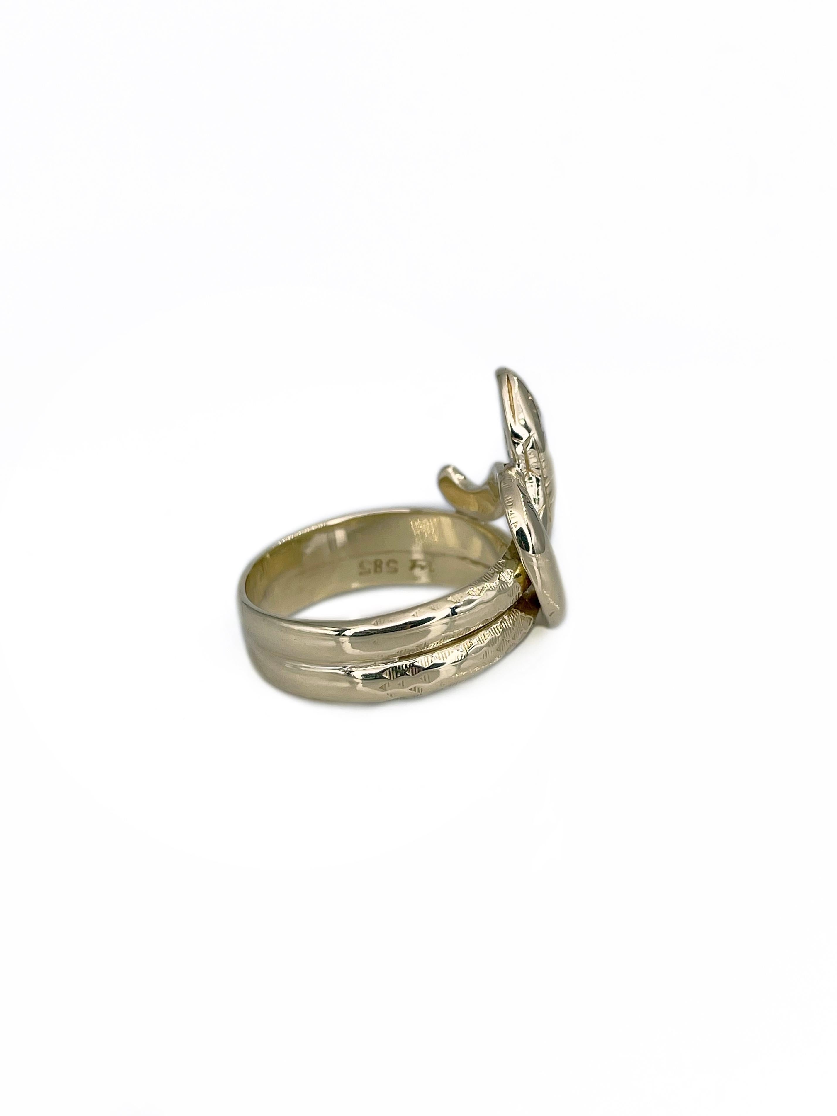 Victorian 14 Karat Yellow Gold Old Cut Diamond Snake Ring In Good Condition For Sale In Vilnius, LT