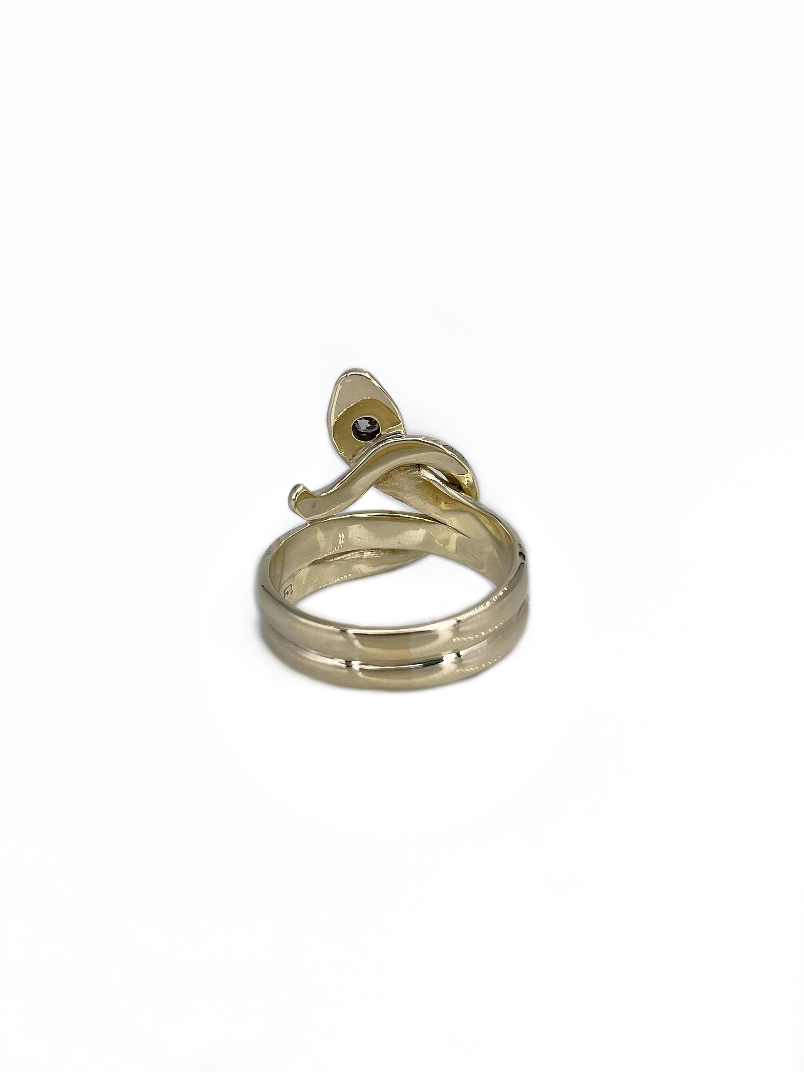 Women's Victorian 14 Karat Yellow Gold Old Cut Diamond Snake Ring For Sale
