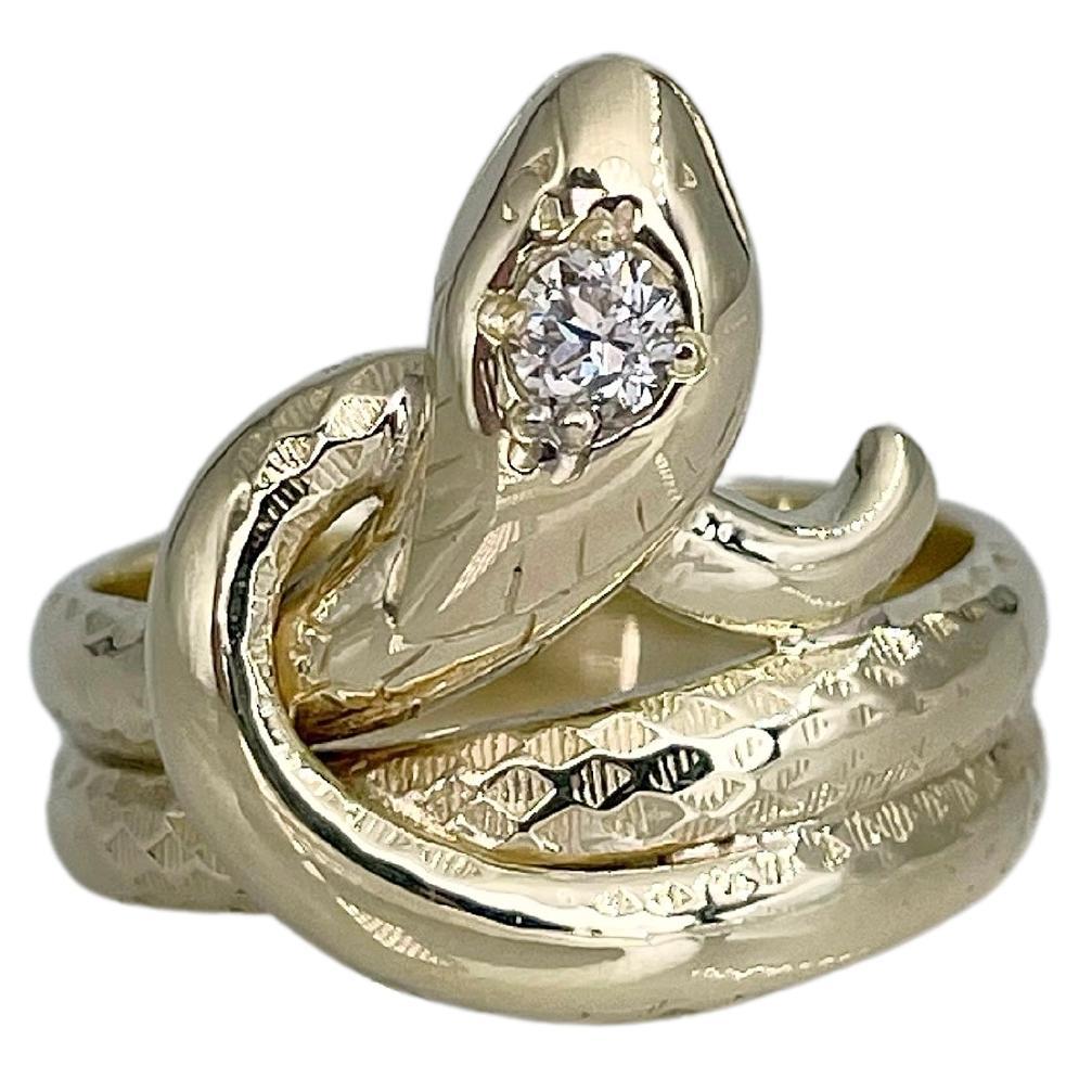 Victorian 14 Karat Yellow Gold Old Cut Diamond Snake Ring For Sale