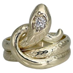 Antique Victorian 14 Karat Yellow Gold Old Cut Diamond Snake Ring