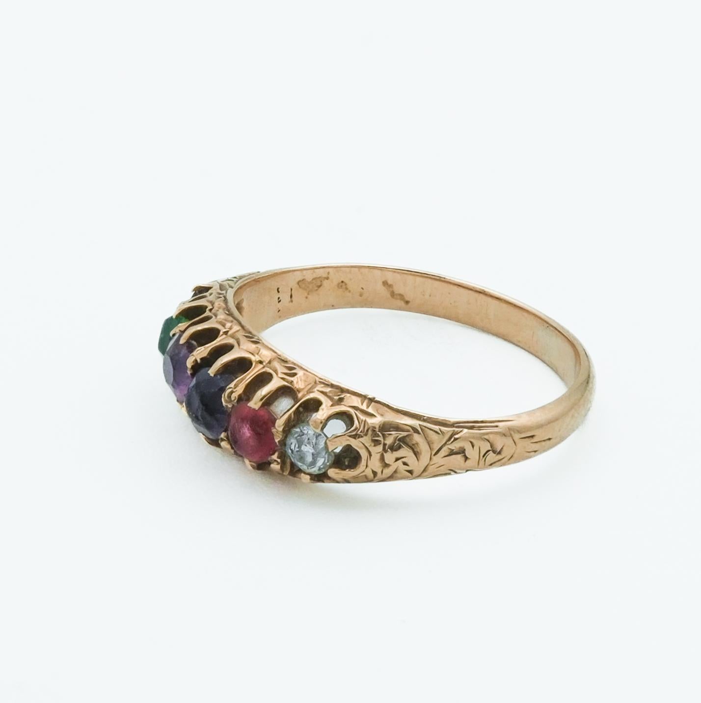 Viktorianischer 14 Karat Gelbgold 'REGARD's Acrostic Hidden Message-Ring, viktorianisch Damen im Angebot