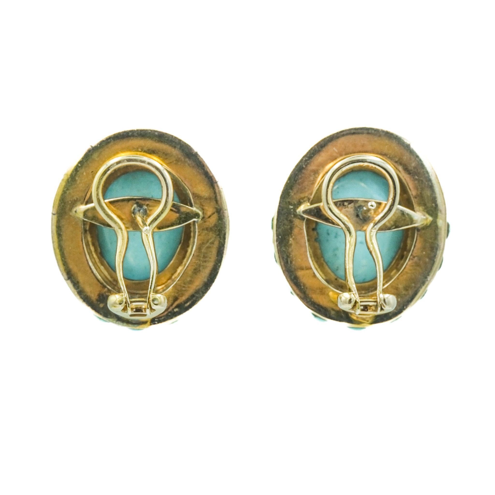 Women's Victorian Turquoise Robins Egg Blue Cluster Earrings in 14 Karat Yellow Gold