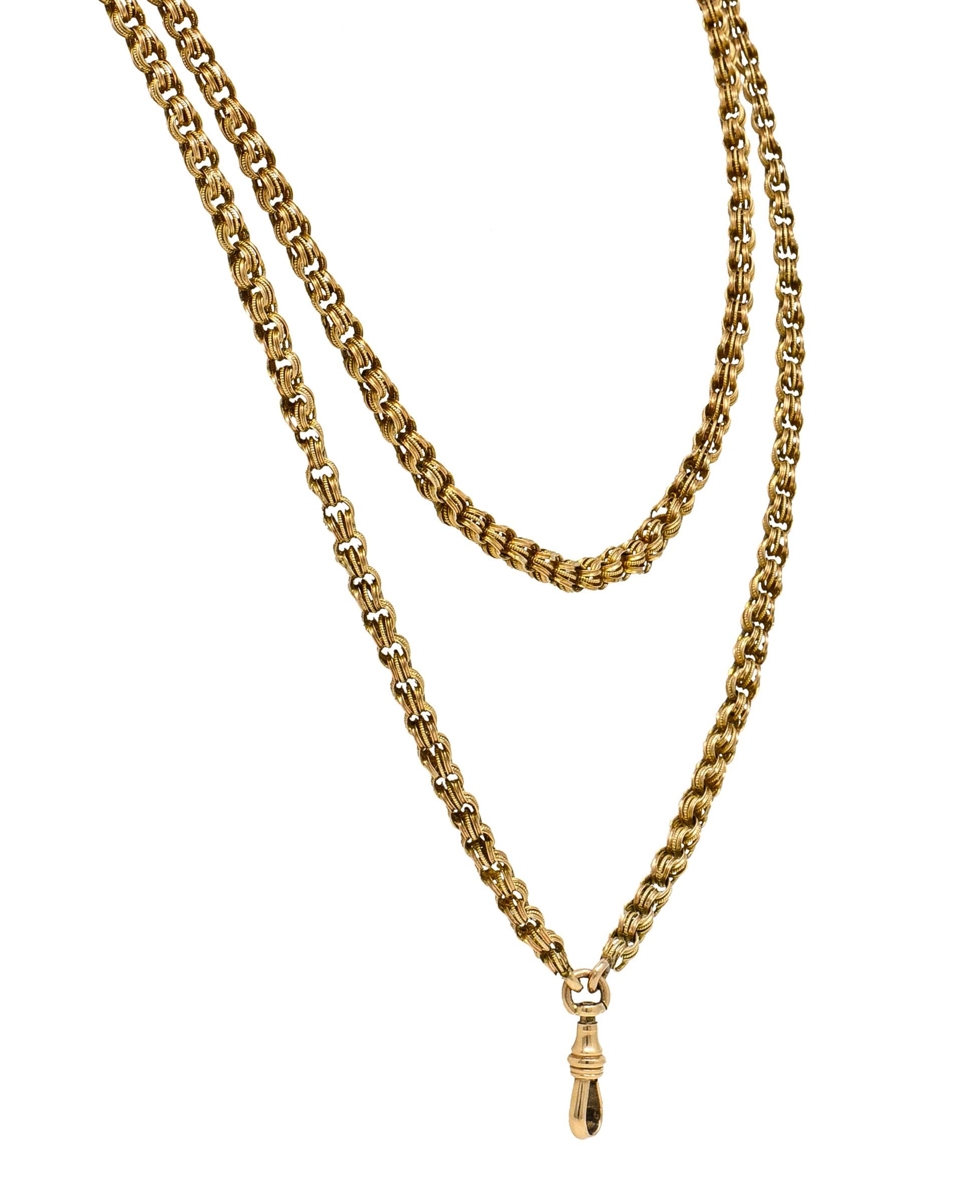 Collier Victorien en or jaune 14 carats à maillons de Rollo avec une longue chaîne de porte-bonheur antique Unisexe en vente