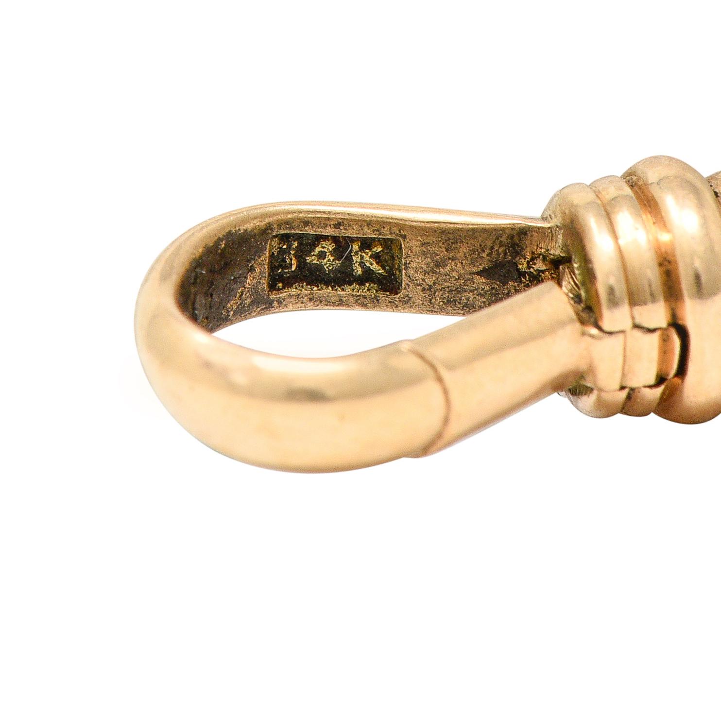 Collier Victorien en or jaune 14 carats à maillons de Rollo avec une longue chaîne de porte-bonheur antique en vente 1