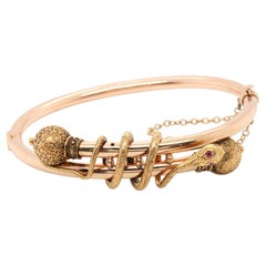 Antique Victorian 14 Karat Yellow Gold Snake Bangle