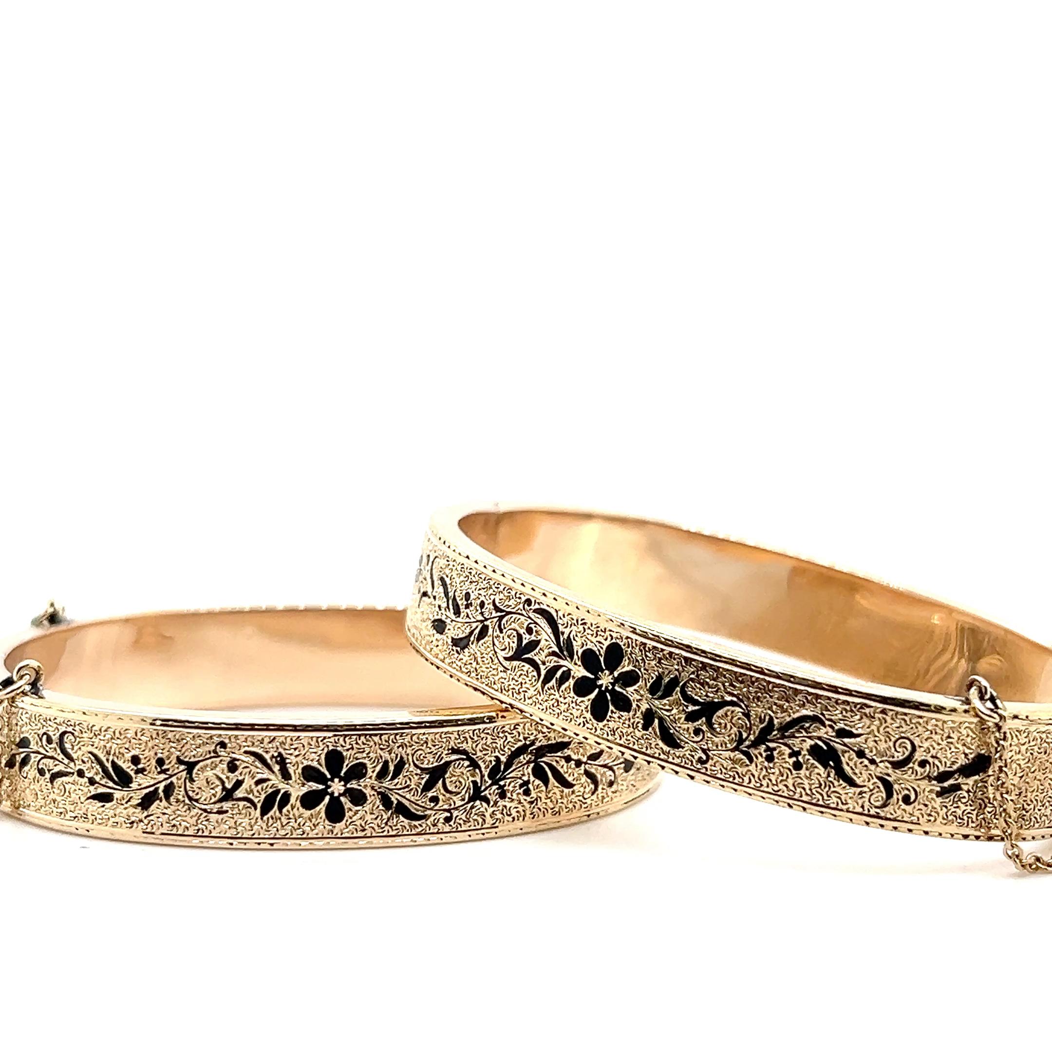 Femenino o masculino Pulseras de boda victorianas de oro amarillo de 14 quilates Taille D'Épargne en venta