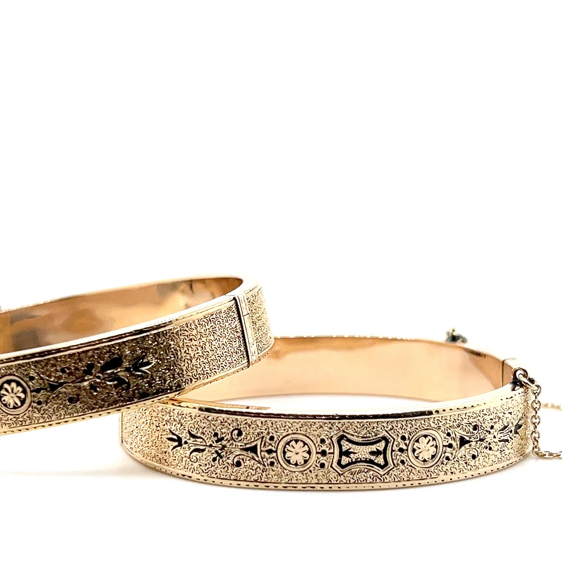 Pulseras de boda victorianas de oro amarillo de 14 quilates Taille D'Épargne en venta 2