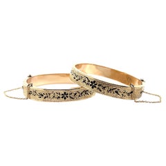 Pulseras de boda victorianas de oro amarillo de 14 quilates Taille D'Épargne