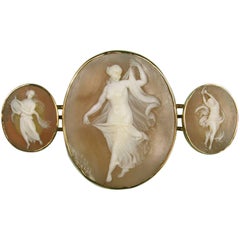 Victorian 14 Karat Yellow Gold Triple Shell Carved Cameo Brooch