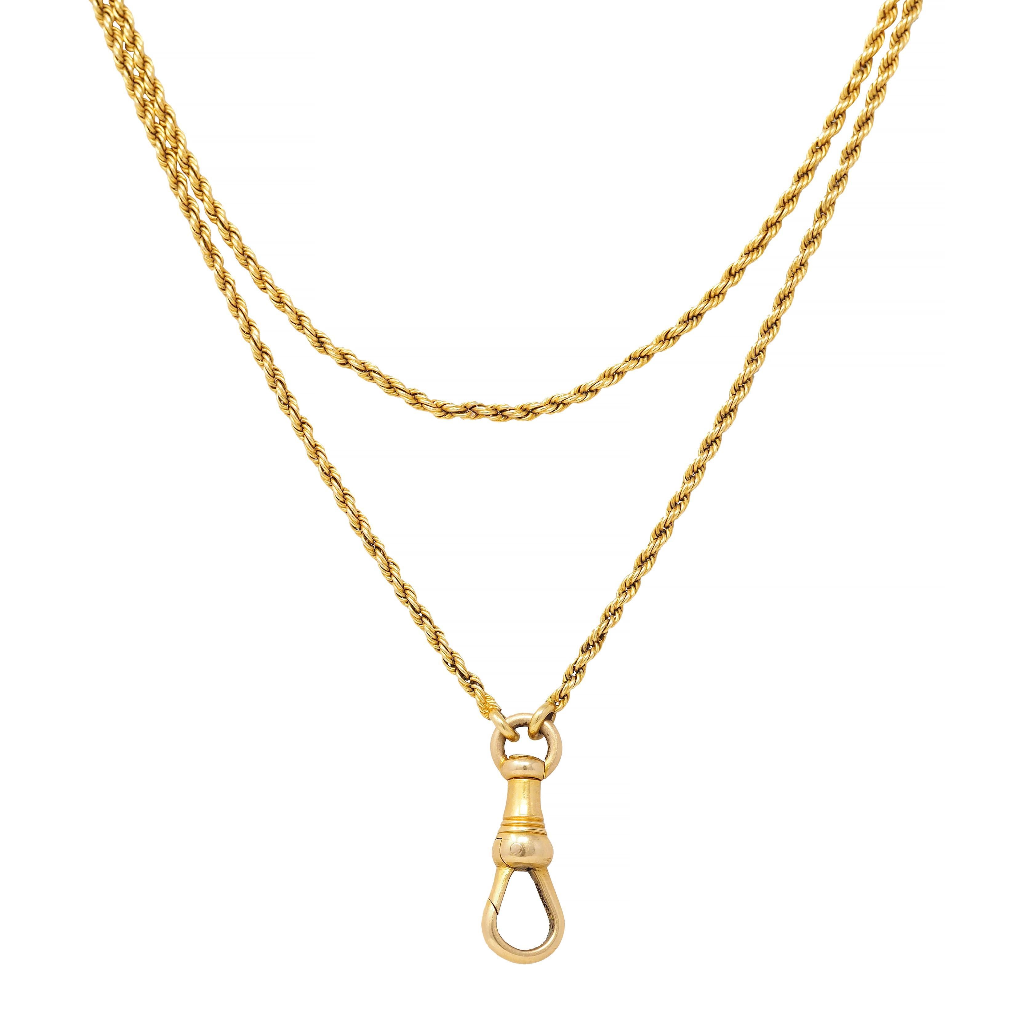 Victorian 14 Karat Yellow Gold Twisted Rope Antique Fob Chain Necklace For Sale 1