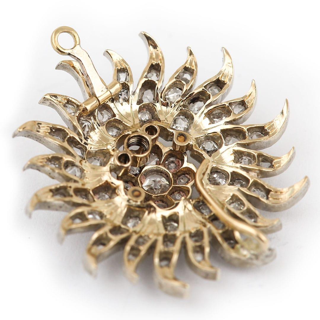 Victorian 1.40 Carat Diamond Sunburst Star Brooch Pendant, Circa 1890 5