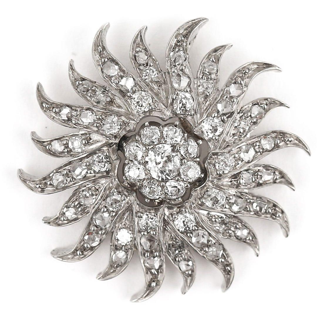 Victorian 1.40 Carat Diamond Sunburst Star Brooch Pendant, Circa 1890 6