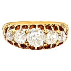 Victorian 1.40 Carats Old Mine Cut Diamond 18 Karat Yellow Gold Belcher Ring