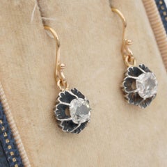 Victorian 1.40 Carat Cushion Diamond Solitaire Drop Earrings