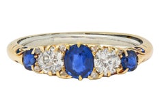 Victorian 1.40 CTW Sapphire Diamond 18K Yellow Gold Antique Scroll Band Ring