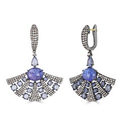Victorian 13.31 Cttw Natural Tanzanite, Blue Sapphire/Diamond Earrings In 18K/SS
