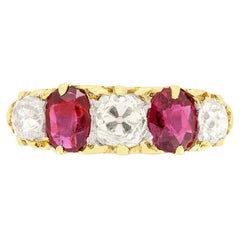 Antique Victorian 1.40ct Diamond and Ruby Five Stone Ring, c.1880s