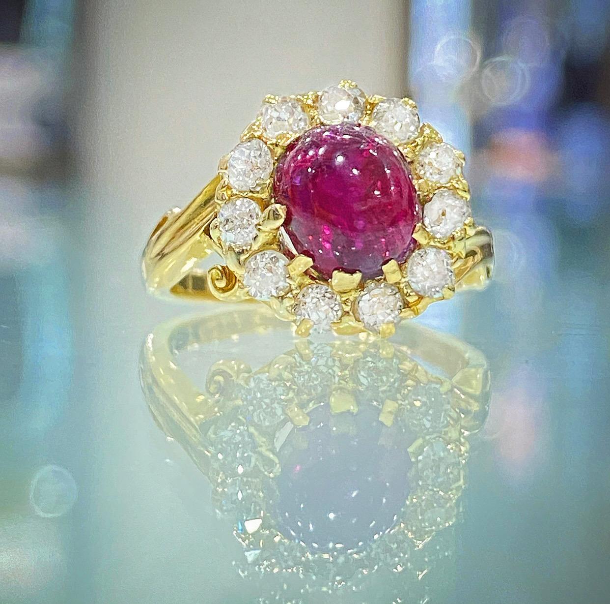 Victorian 1.40ct Ruby and Diamond Halo Ring, c.1880s In Good Condition For Sale In London, GB