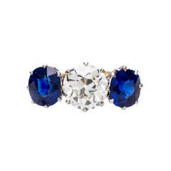 Victorian 1.41 Carat Diamond and Sapphire Three-Stone Ring Victorian 1.41 Carat Diamond and Sapphire Three-Stone Ring