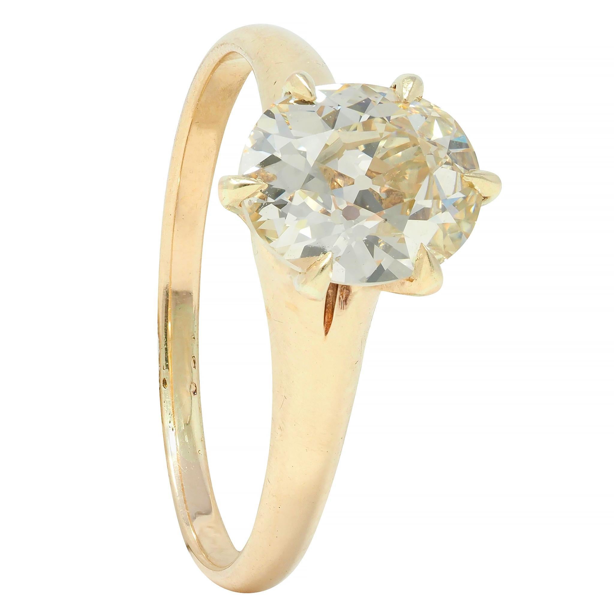Bague de fiançailles solitaire victorienne en or 14 carats avec diamant taille vieille mine de 1,41 carat en vente 4