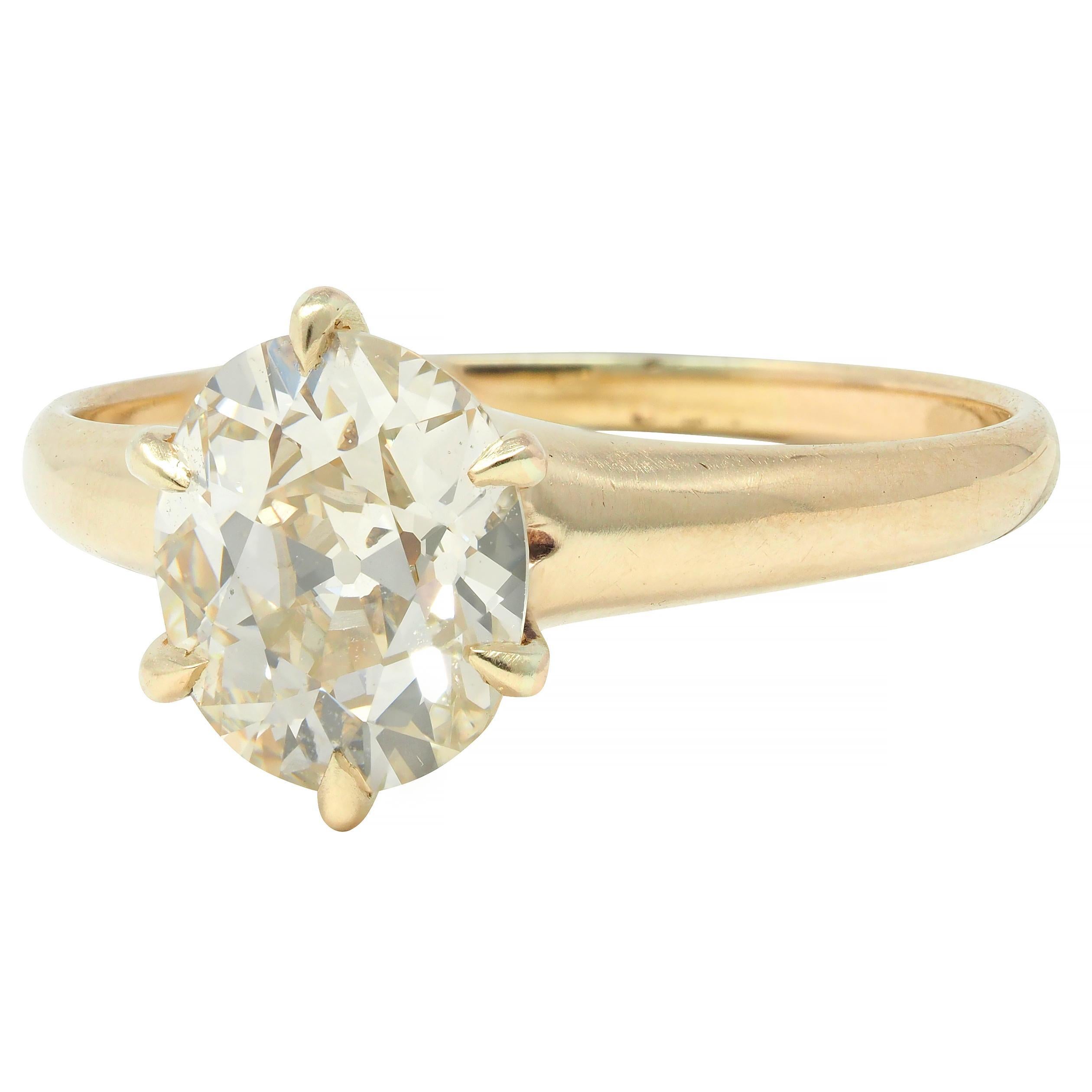 Victorian 1.41 CTW Old Mine Cut Diamond 14 Karat Gold Solitaire Engagement Ring For Sale 3