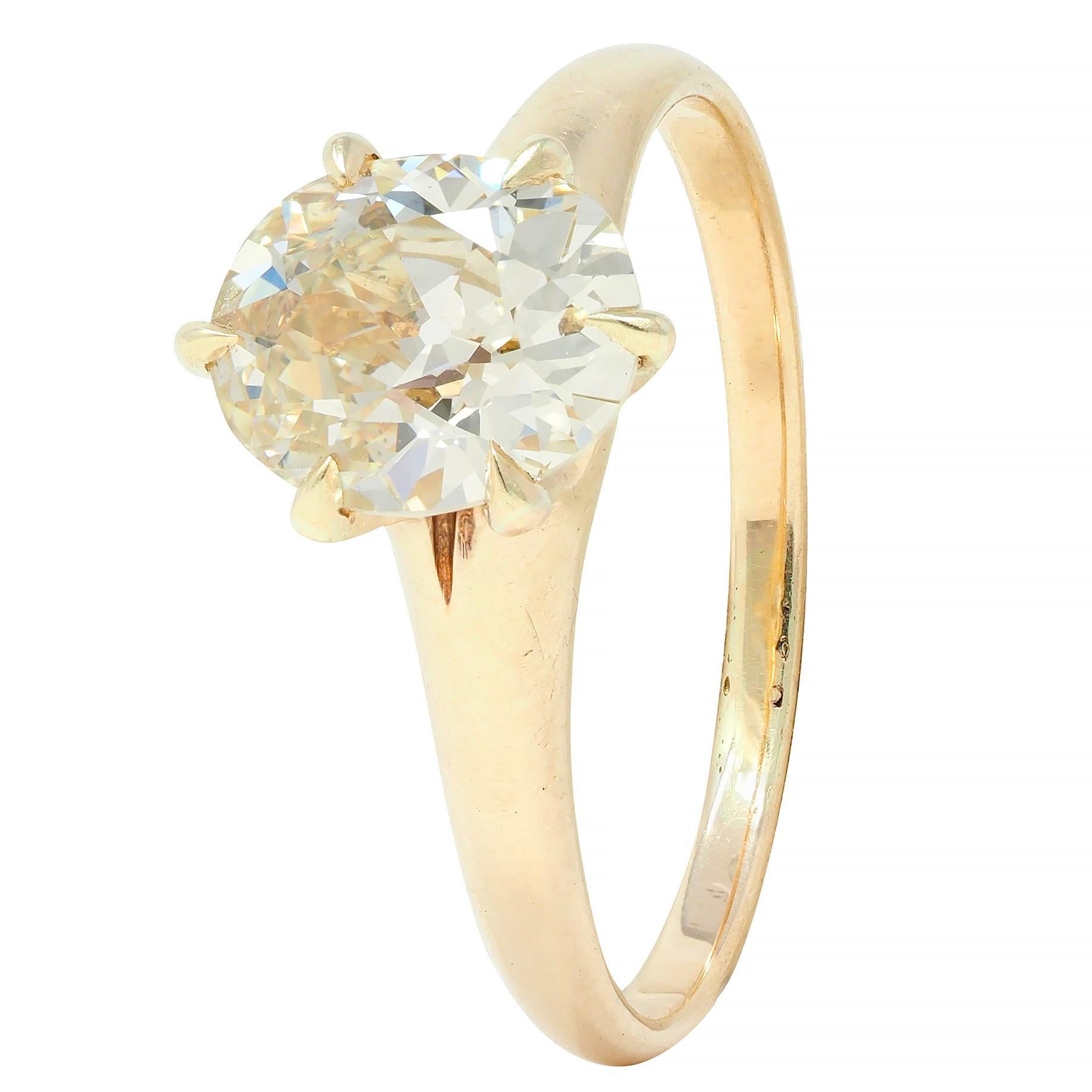 Bague de fiançailles solitaire victorienne en or 14 carats avec diamant taille vieille mine de 1,41 carat en vente 2